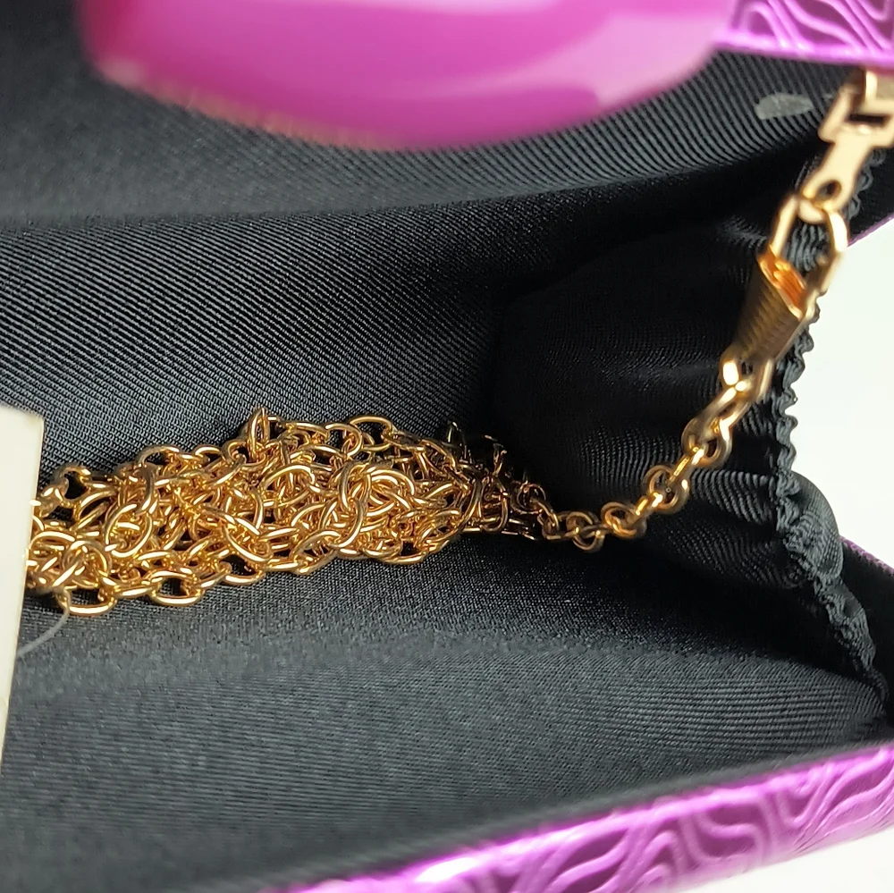 Exquisite Abstract Wave Pattern Evening Clutch Bag Purple Metal Strap